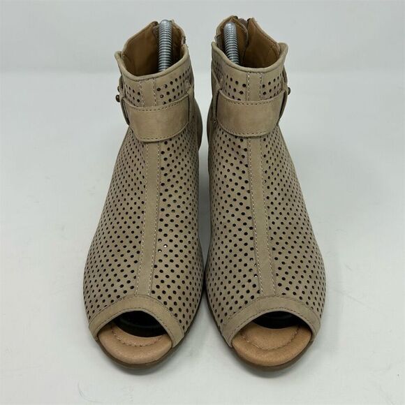 Earth Women's Brown Beige Leather Peep Toe Sandal Heels Size 7.5 Casual - Picture 4 of 12